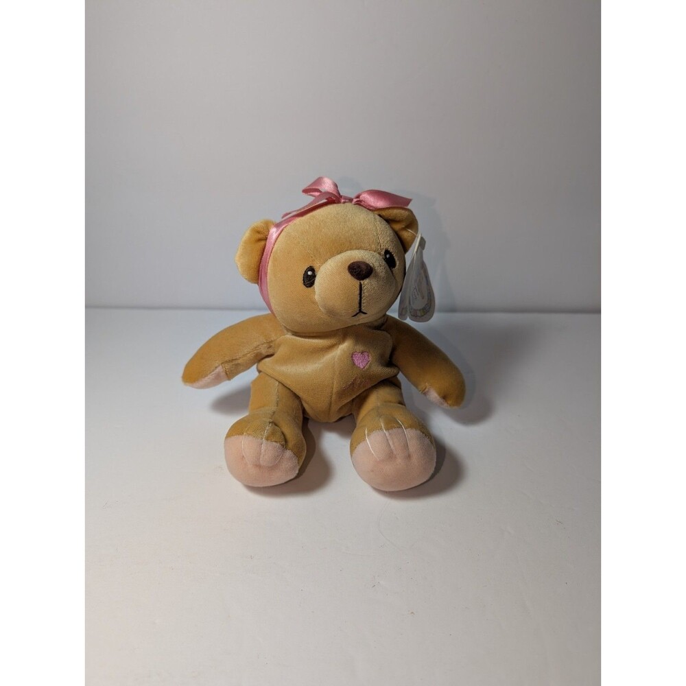 Cherished Teddies Ava Plush Bear 1996 Enesco w/Tag Pink Bow Heart Embroidery 8"